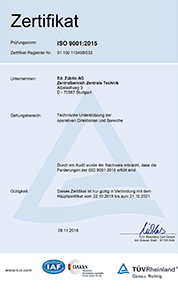 Zentrale Technik ISO 9001:2015 Deutschland